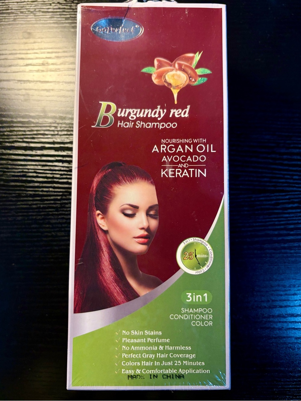 GoPerfect Burgundy Red 3-in-1 Hair Color Shampoo Argan Oil Keratin NEW 🌸
